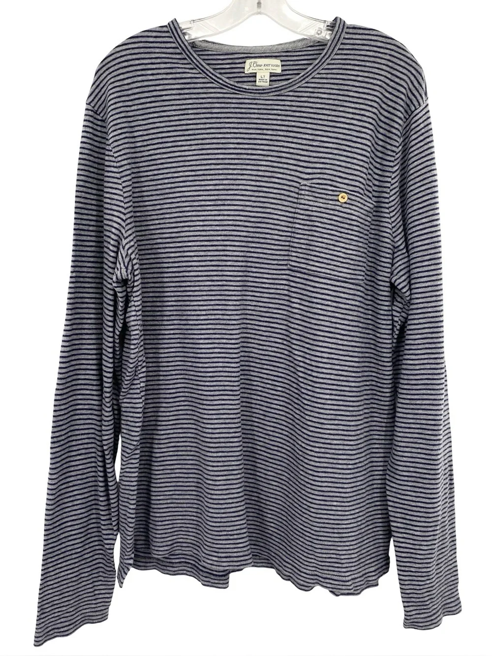 J. Crew Knit Goods Men’s Striped Long Sleeve Pocket Shirt Gray Blue Large Tall